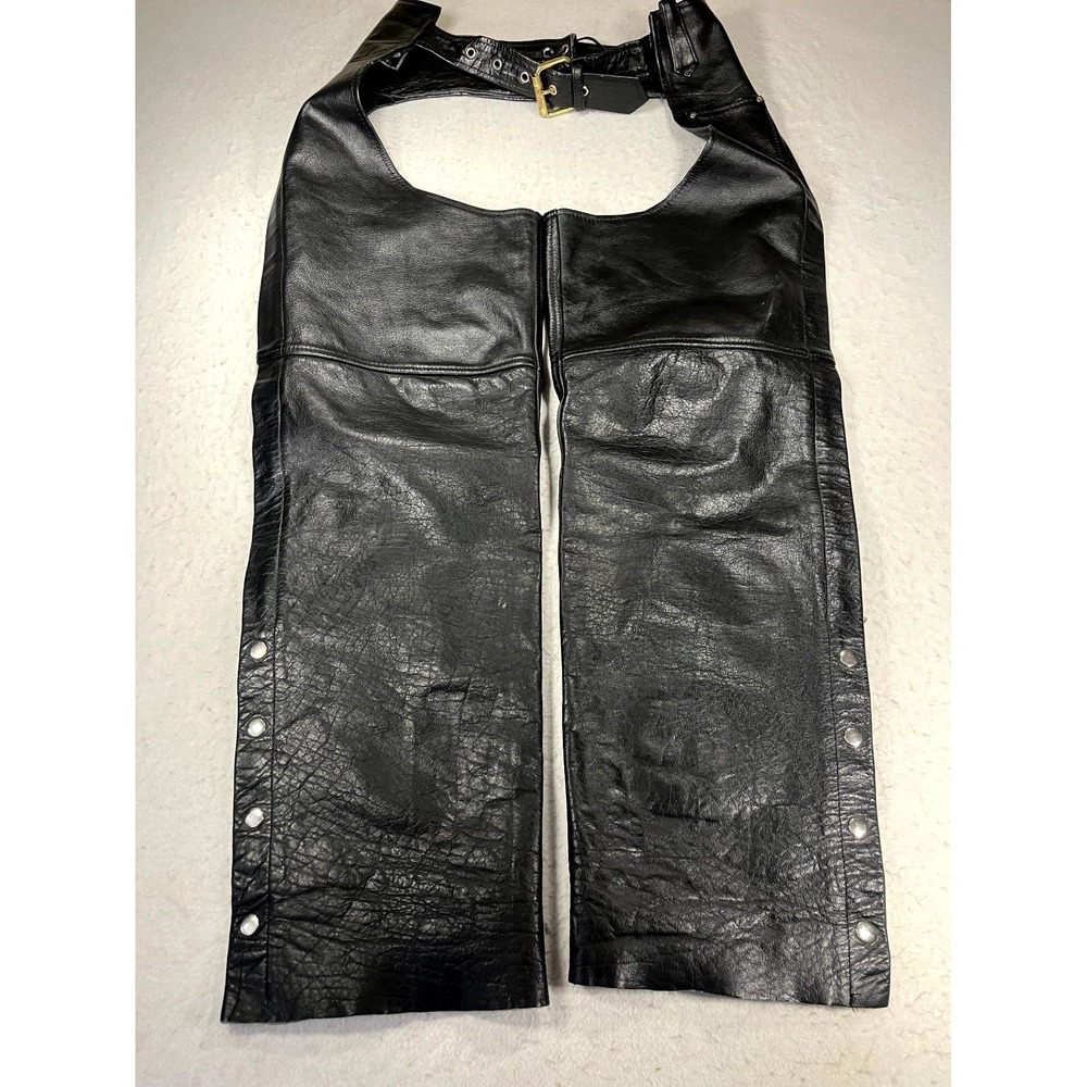 Y2K Shaf Leather Collections Motorcycle Chaps Mens Medium Black Biker‎ Riding